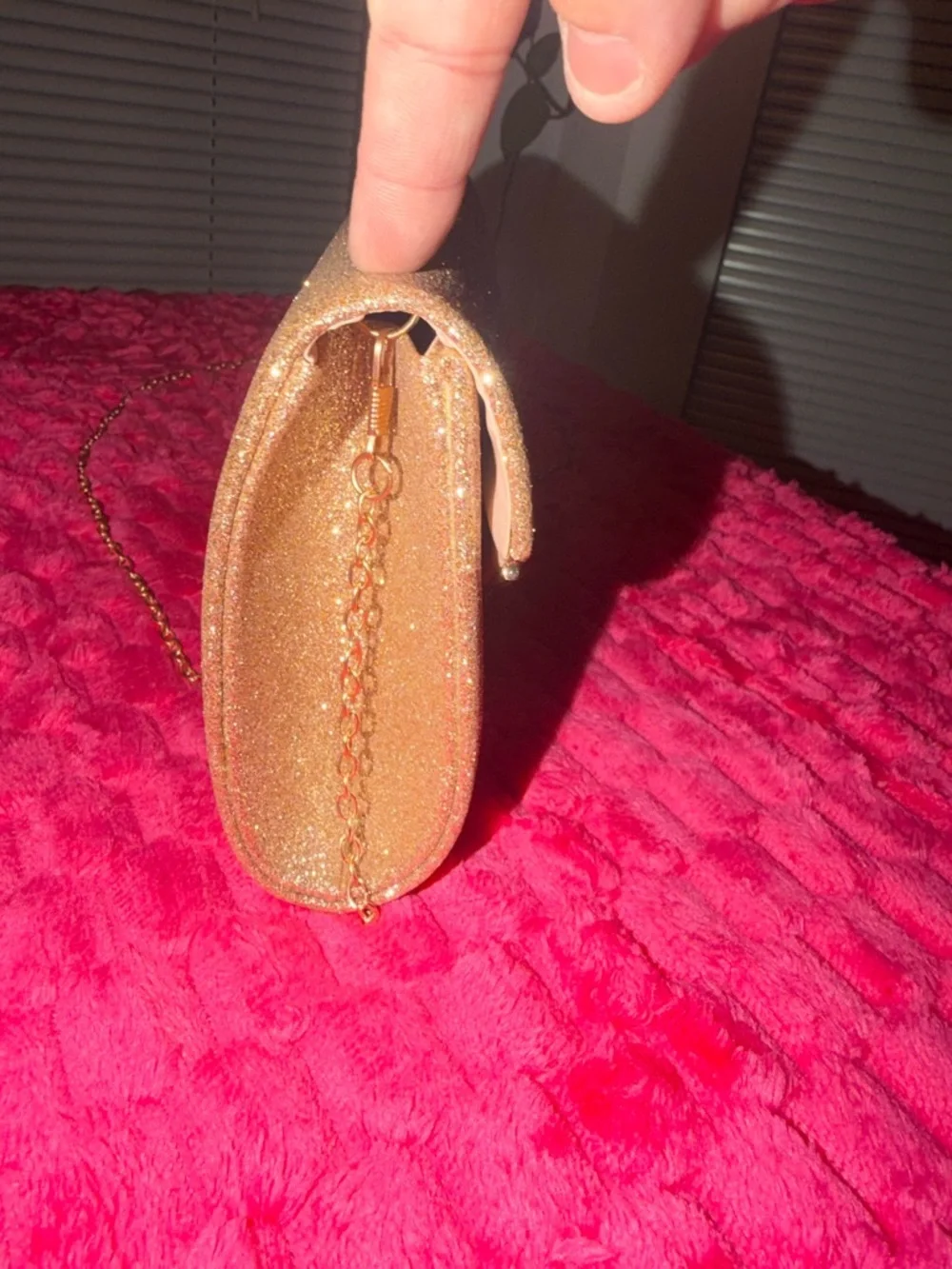 Rose Gold Glitter Envelope Clutch with Chain Strap